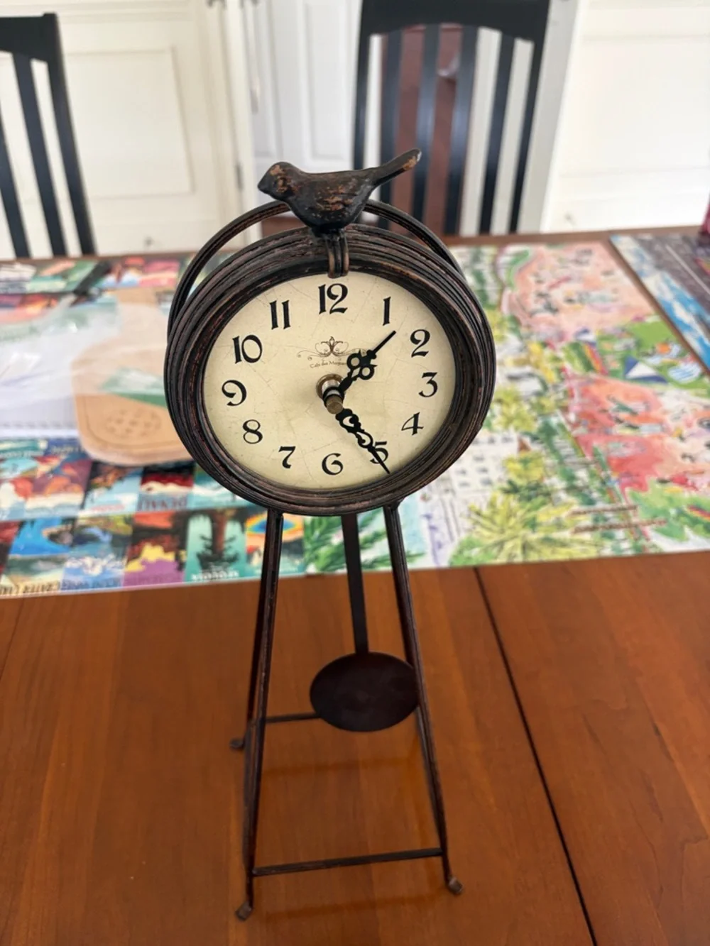 Vintage-Style Brown Table Clock with Cream Dial
